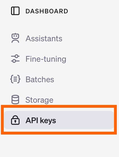 Screenshot of API keys