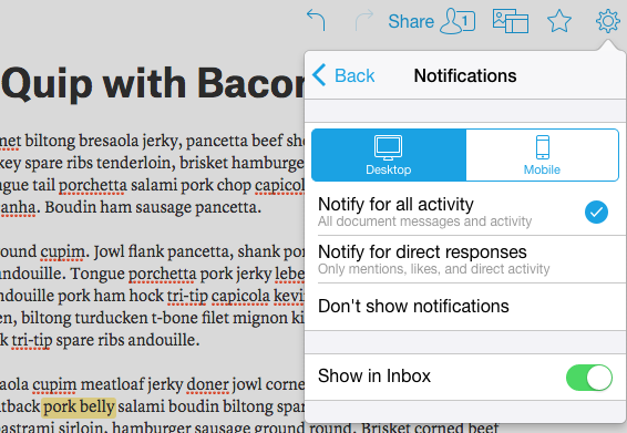 Quip notifications
