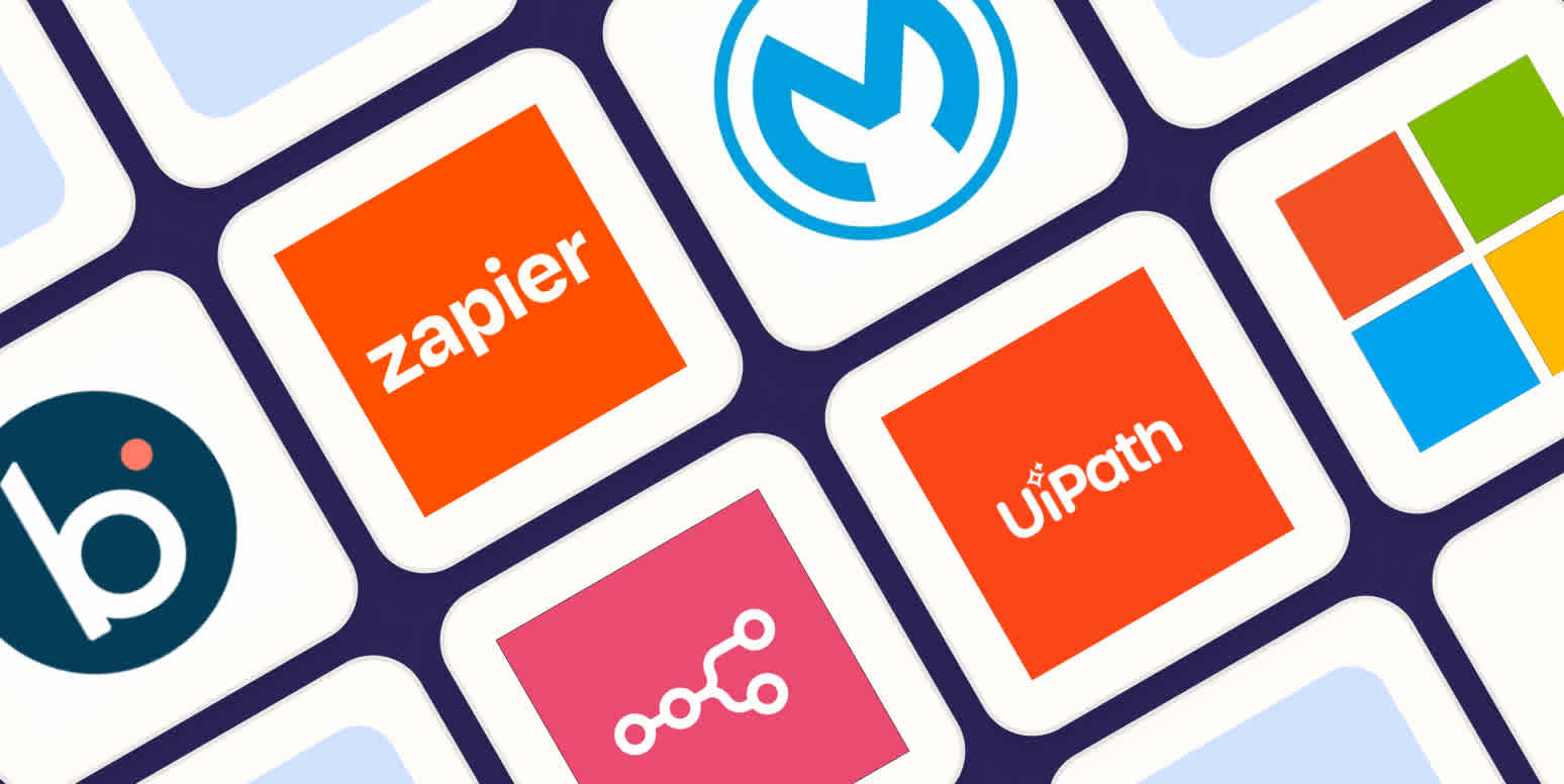 Logos for Zapier, Boomi, Mulesoft, n8n, UiPath, and Microsoft