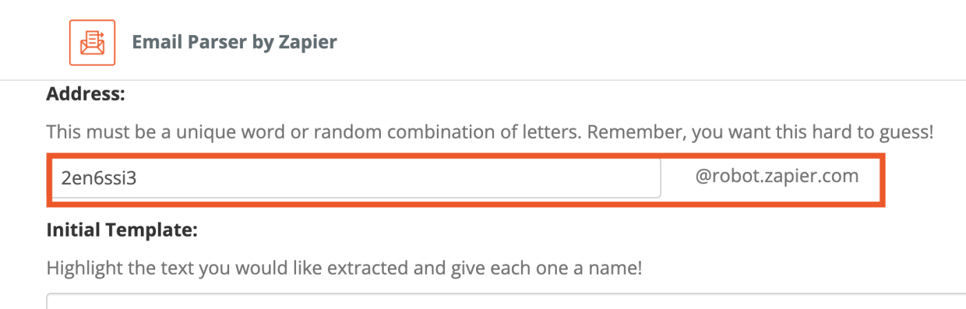 Screenshot of a mailbox created in Email Parser by Zapier