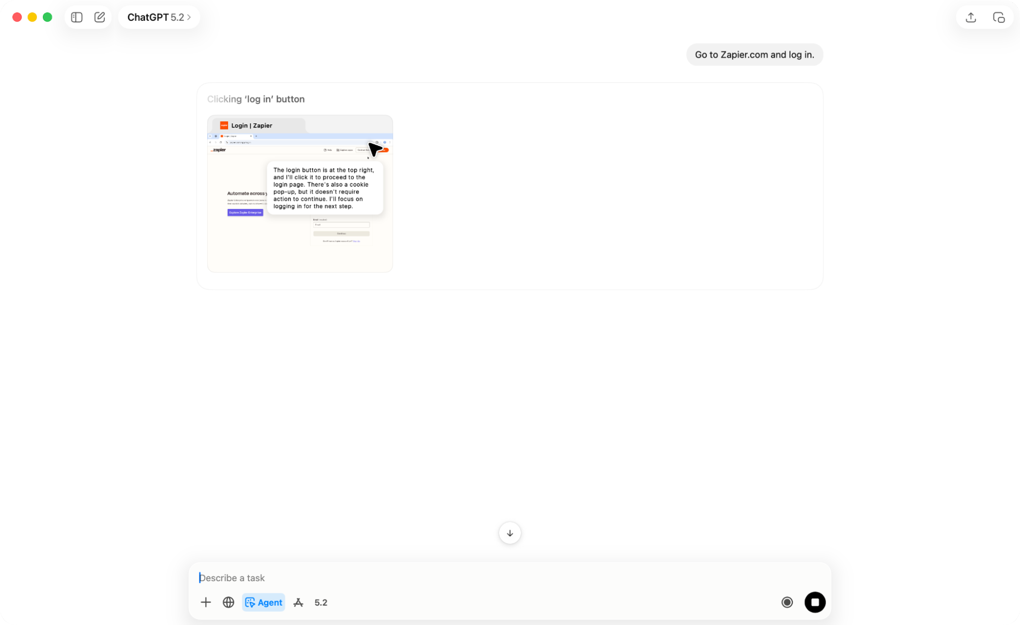 ChatGPT agent logging into Zapier