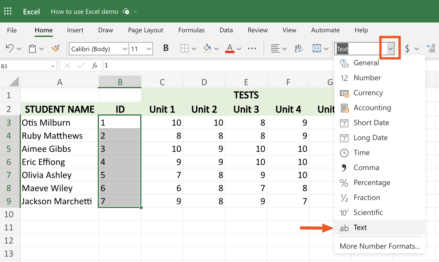 How to add leading zeros in Excel by changing the format to text.