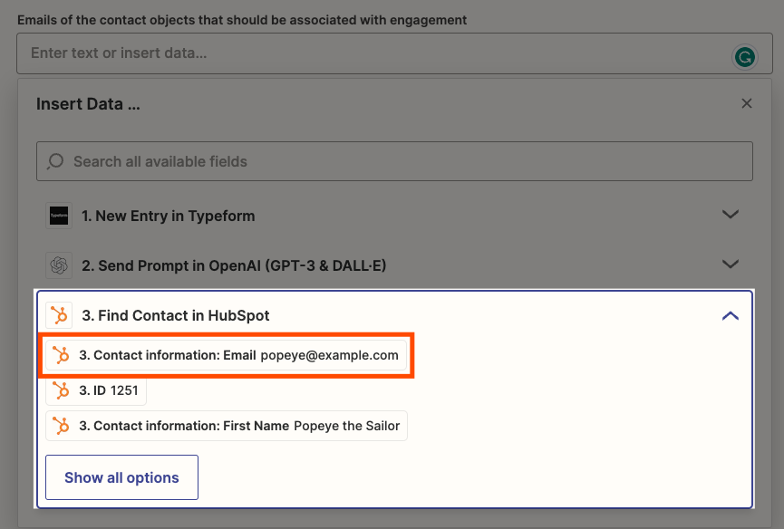 Map the contact email value.