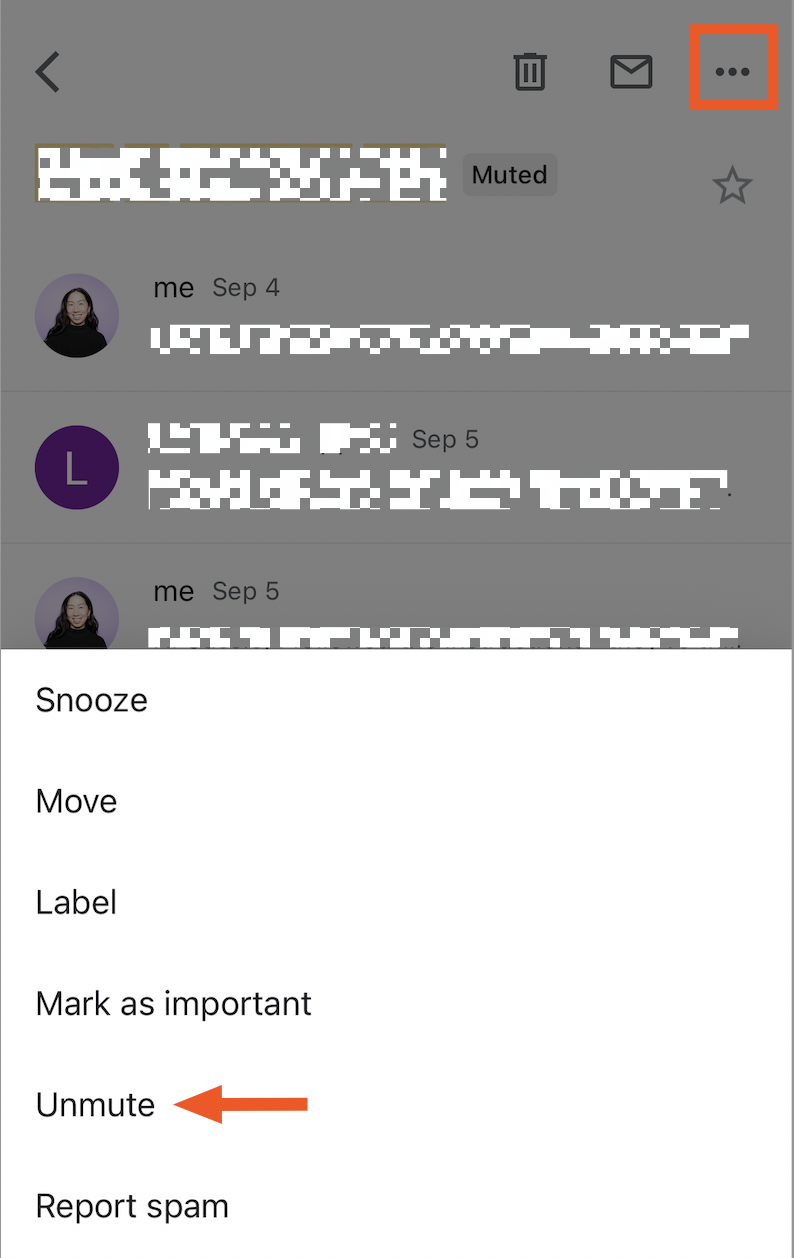 How to unmute an email in Gmail from the mobile app.
