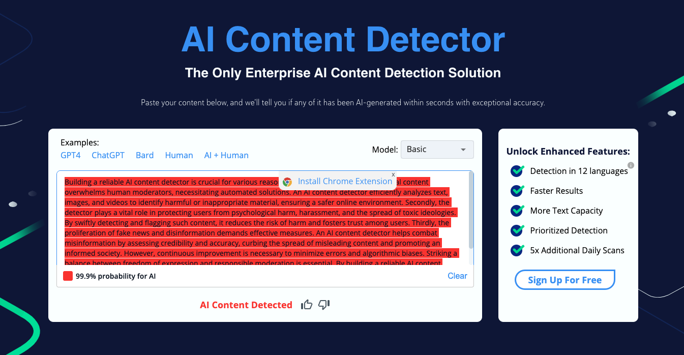 Copyleaks, and AI content detector 
