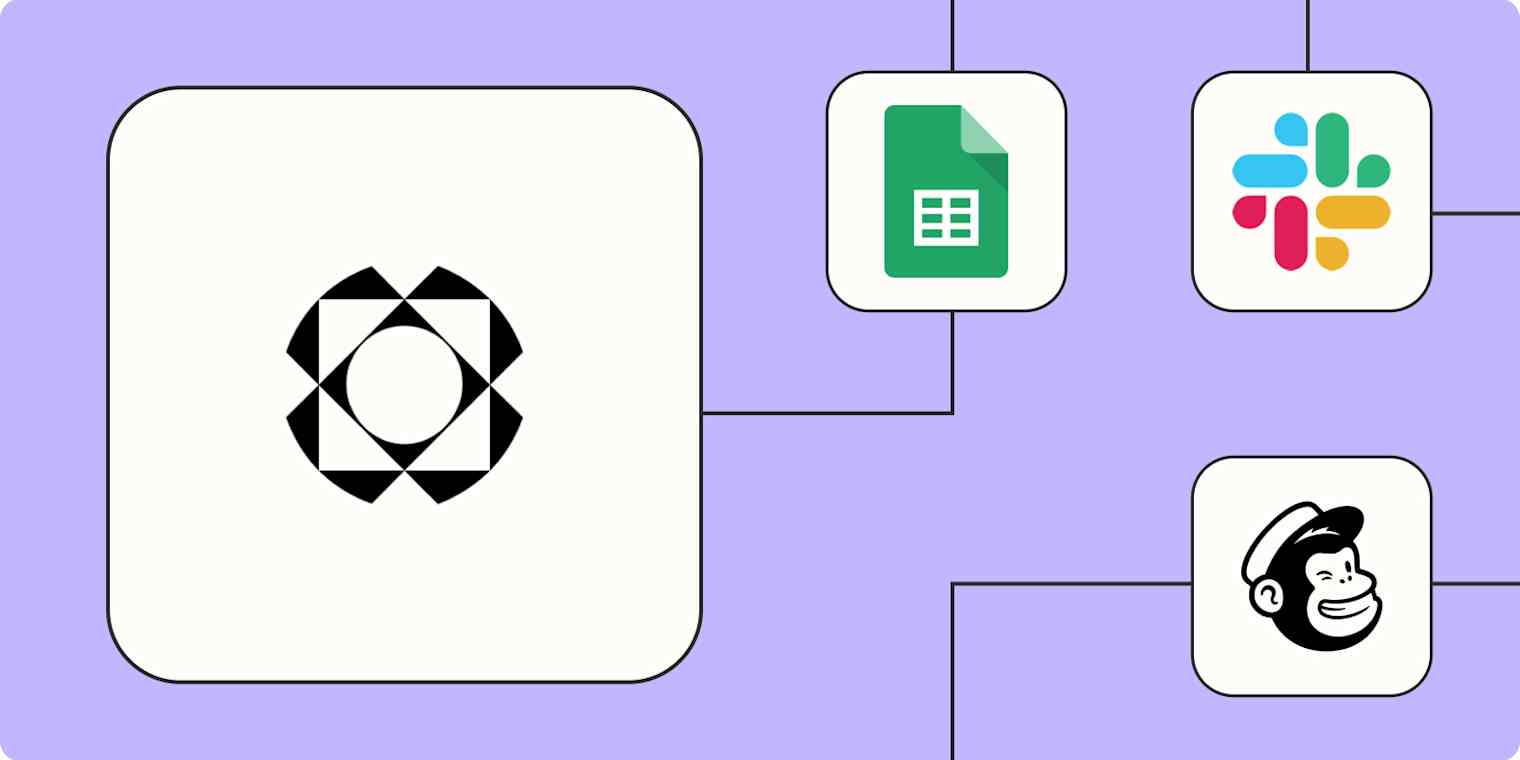 A hero image of the Paperform app logo connected to other app logos on a light purple background.