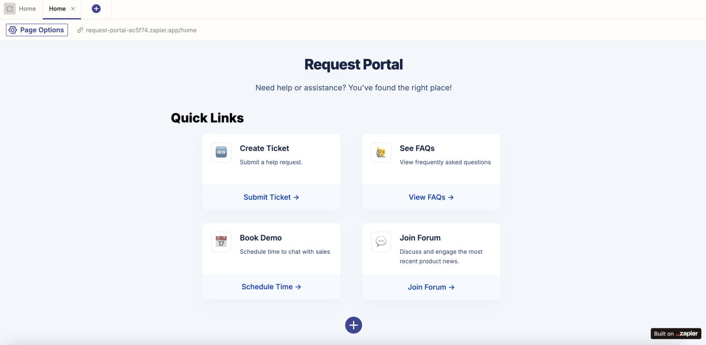 Screenshot of request portal layout