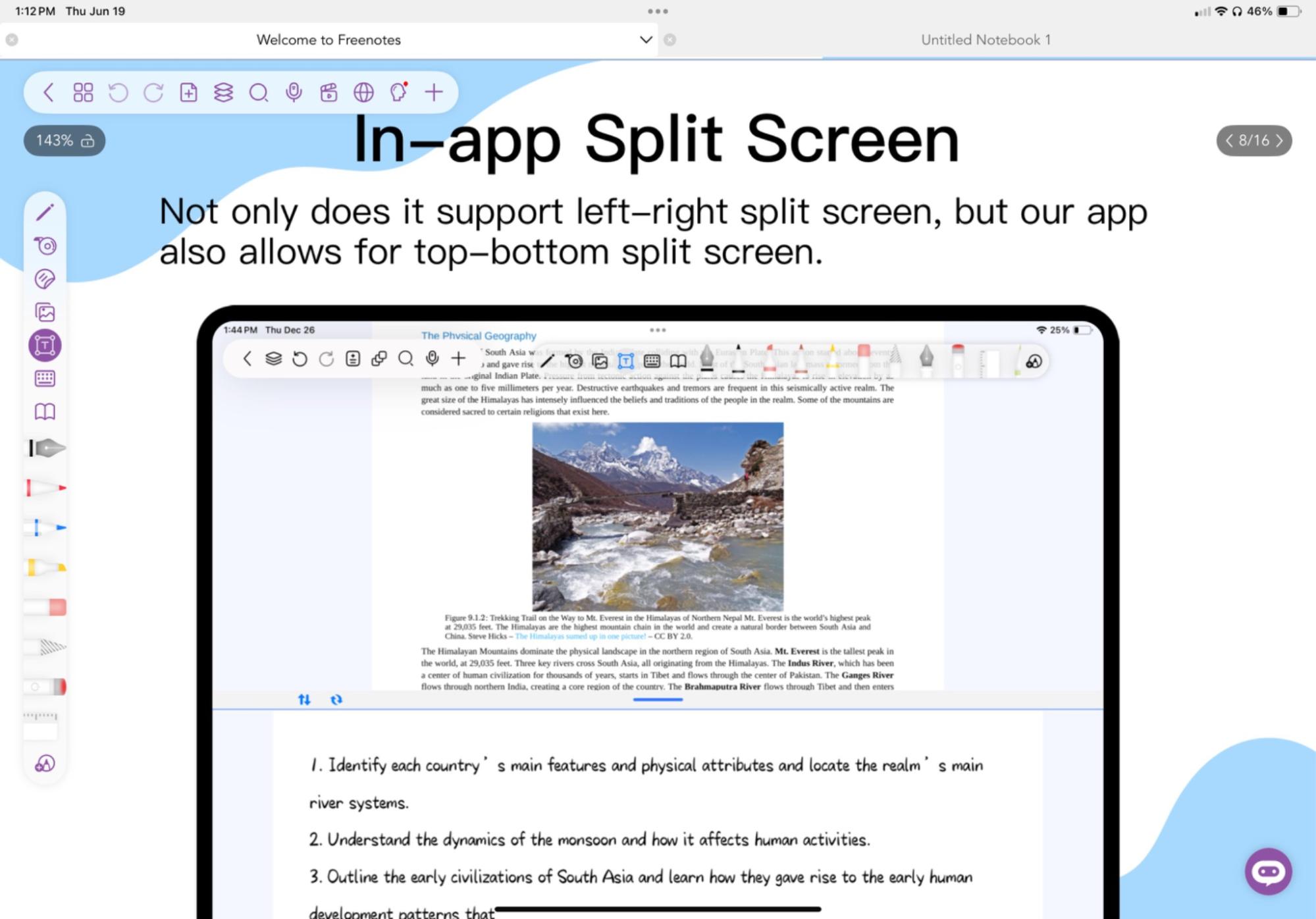 Freenotes, our pick for the best free iPad note-taking app