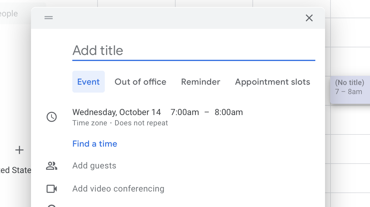 Google Calendar event with an add video conferencing button (instead of add Google Meet video conferencing).