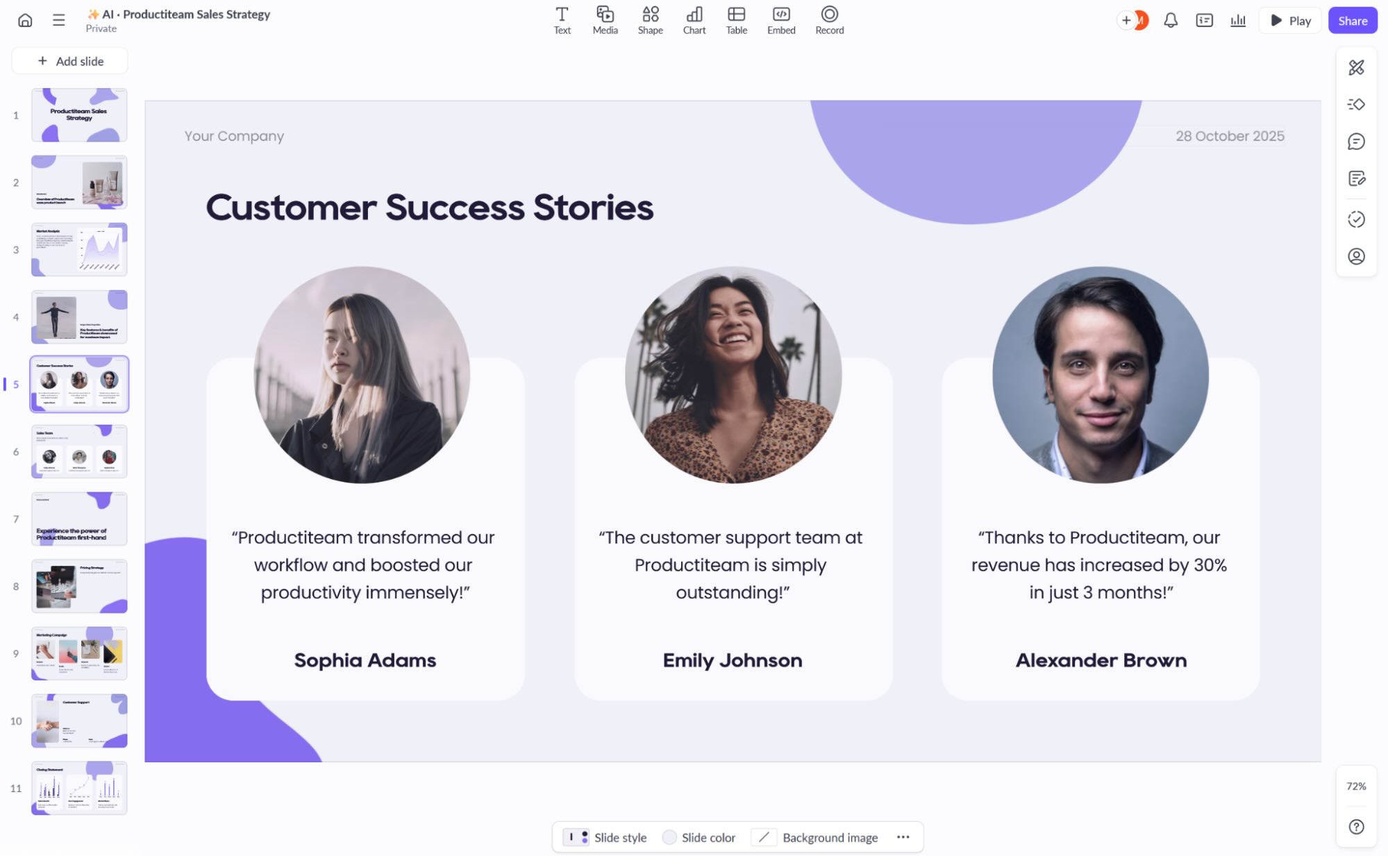 Pitch, our pick for the best AI presentation maker for sales teams