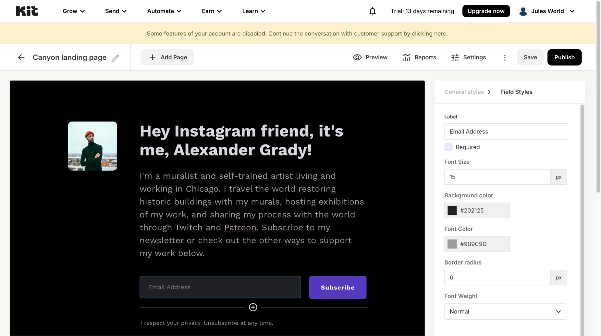 Kit, our pick for the best email marketing automation software for creators.