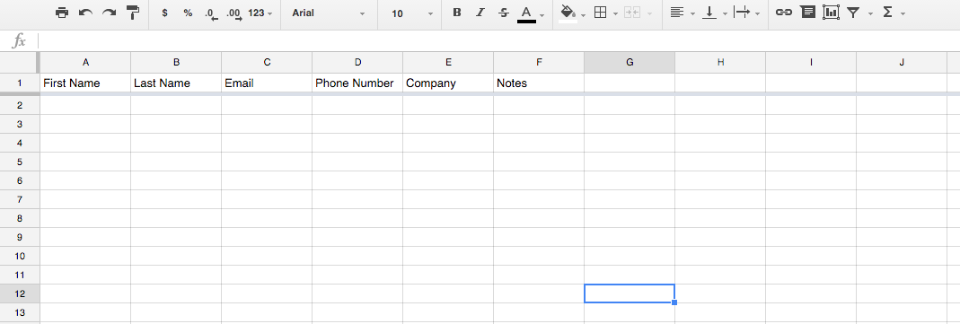 contact spreadsheet