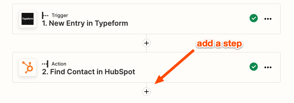 Click on the plus-sign located beneath an action to add another step to your Zap.
