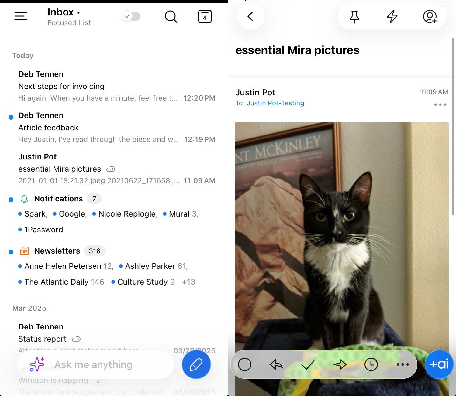 Spark, our pick for the best AI email assistant for iPhone