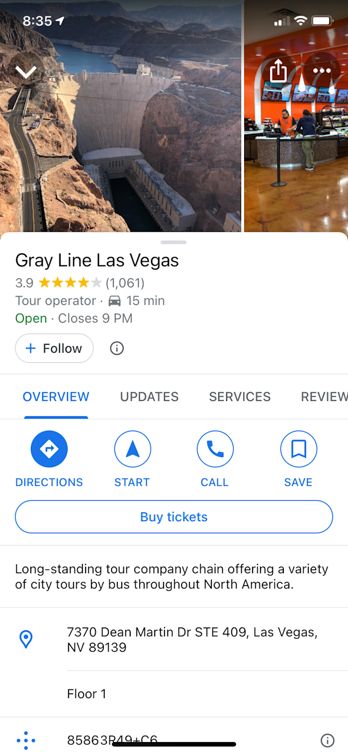 google-my-business-optimization-10-gray-line-las-vegas Gray Line Las Vegas GMB listing on mobile