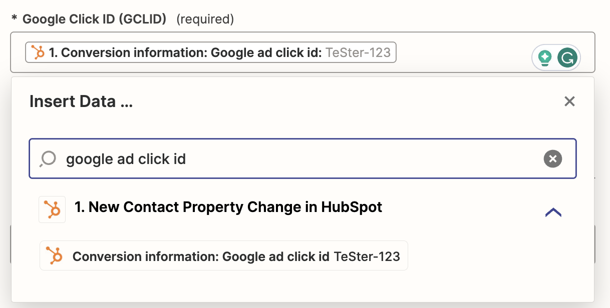 A screenshot of the setup for a Google Ads action step in the Zapier editor.