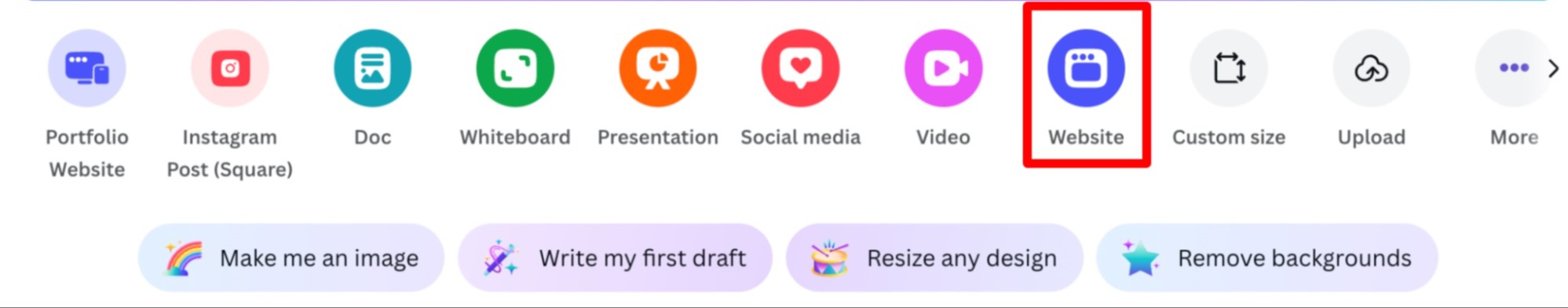 The Website icon at the top of Canva