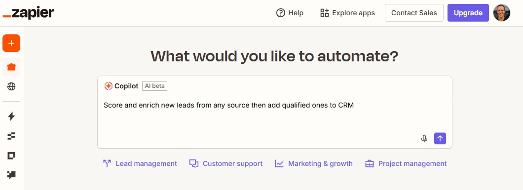 Building a Zap with AI using Zapier Copilot
