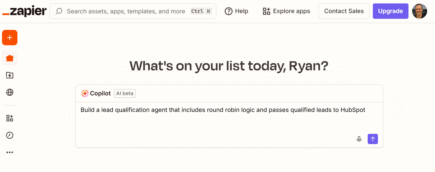 Building a Zap with AI using Zapier Copilot