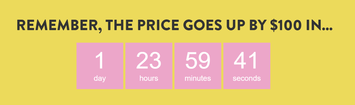 A countdown timer on a sales page