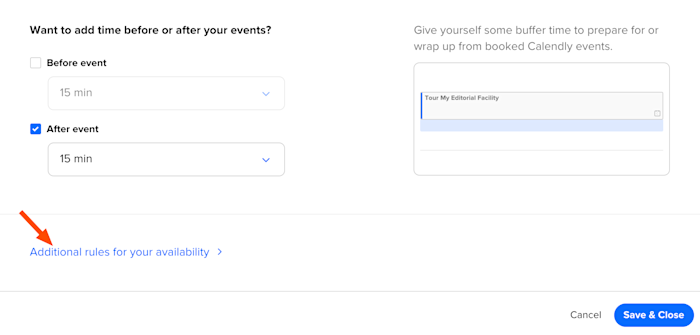 The additonal rules option in Calendly