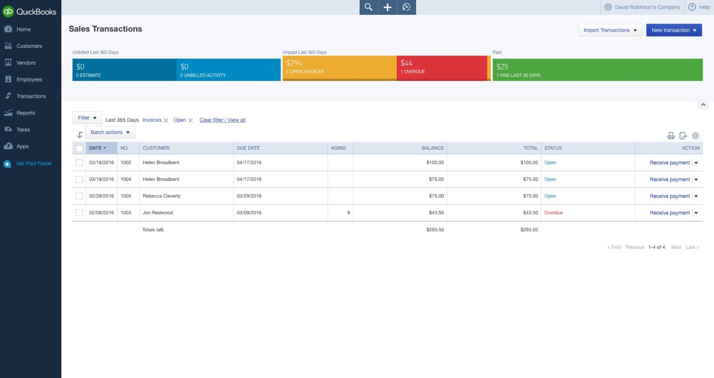 QuickBooks Online Screenshot