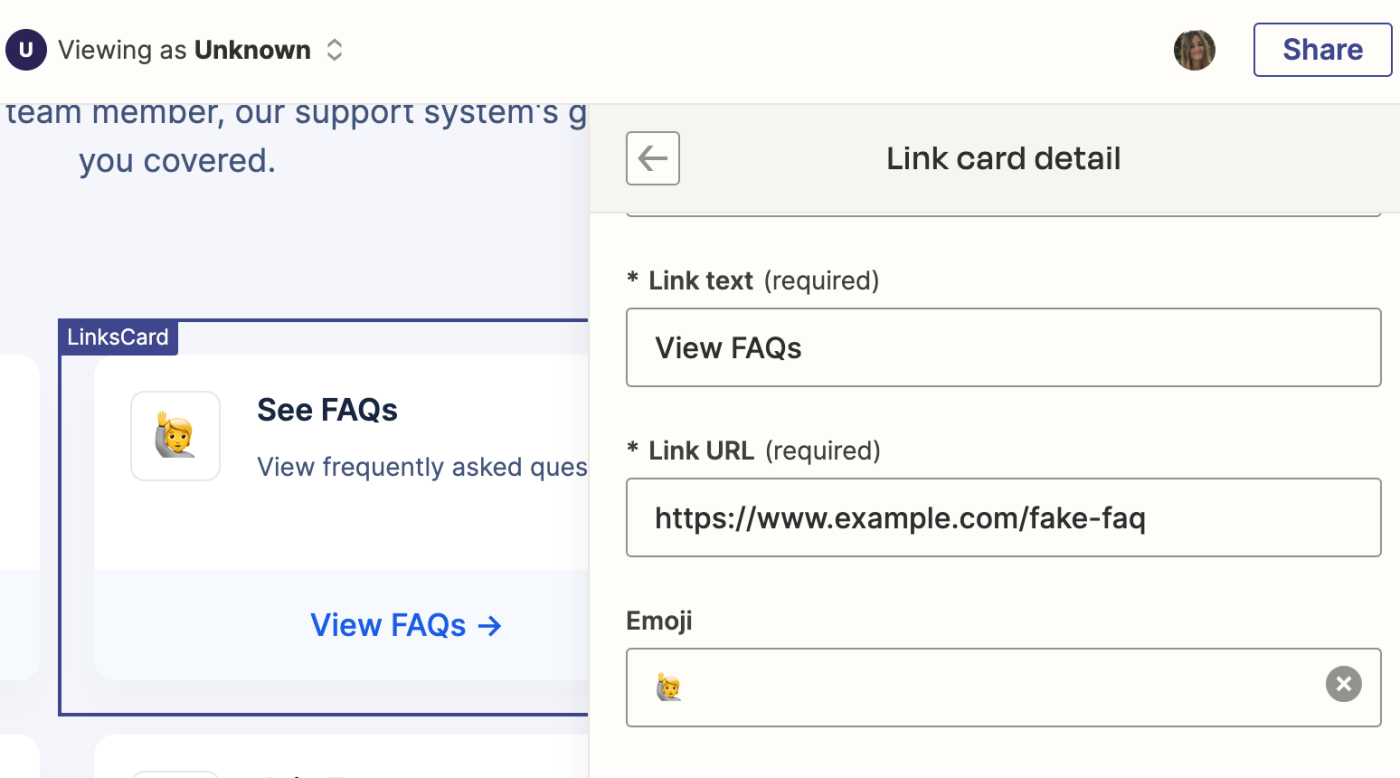 Screenshot of example link in link card