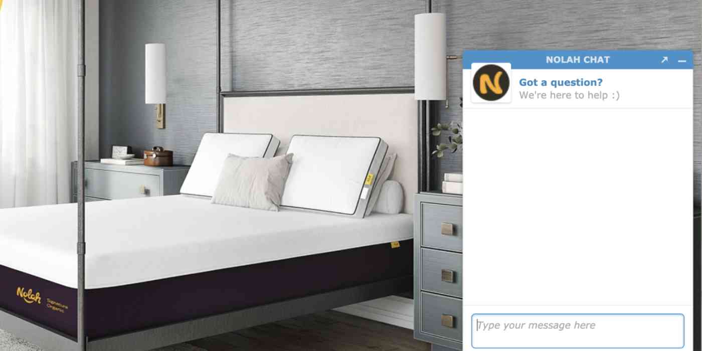Hero image of a chatbot on a website selling mattresses