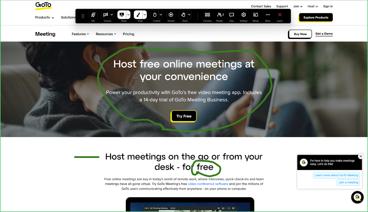 GoTo Meeting screen sharing and annotation