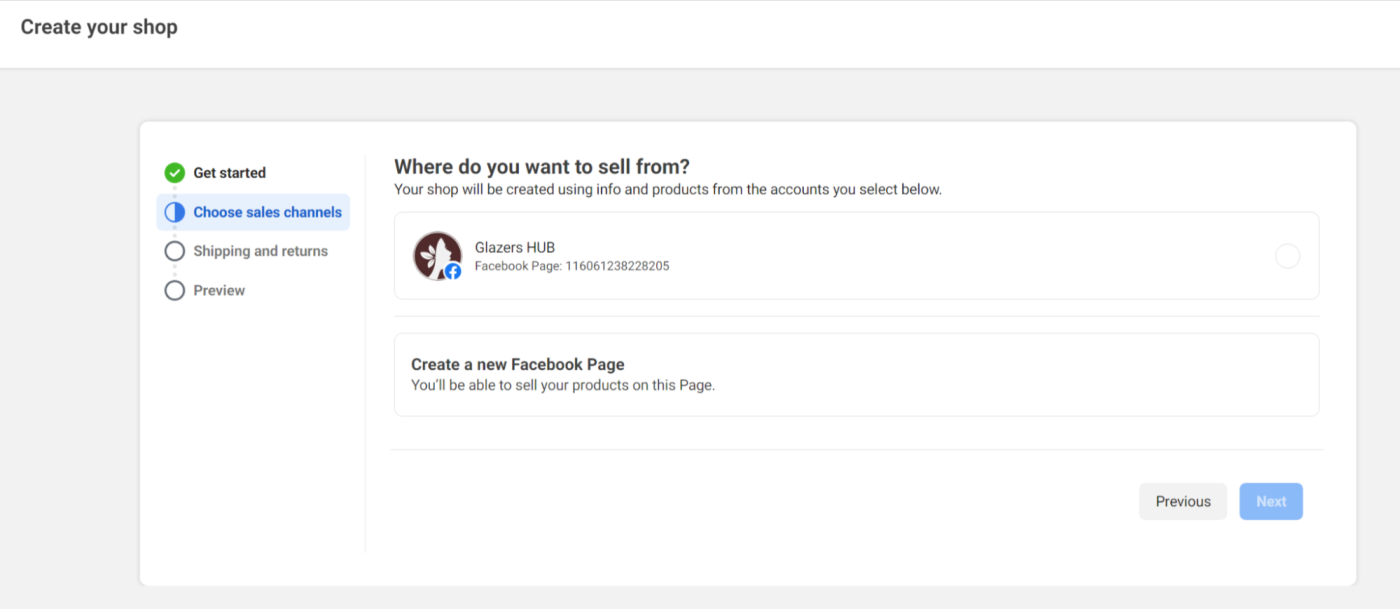 Choosing your Sales channel in Facebook Commerce Manager