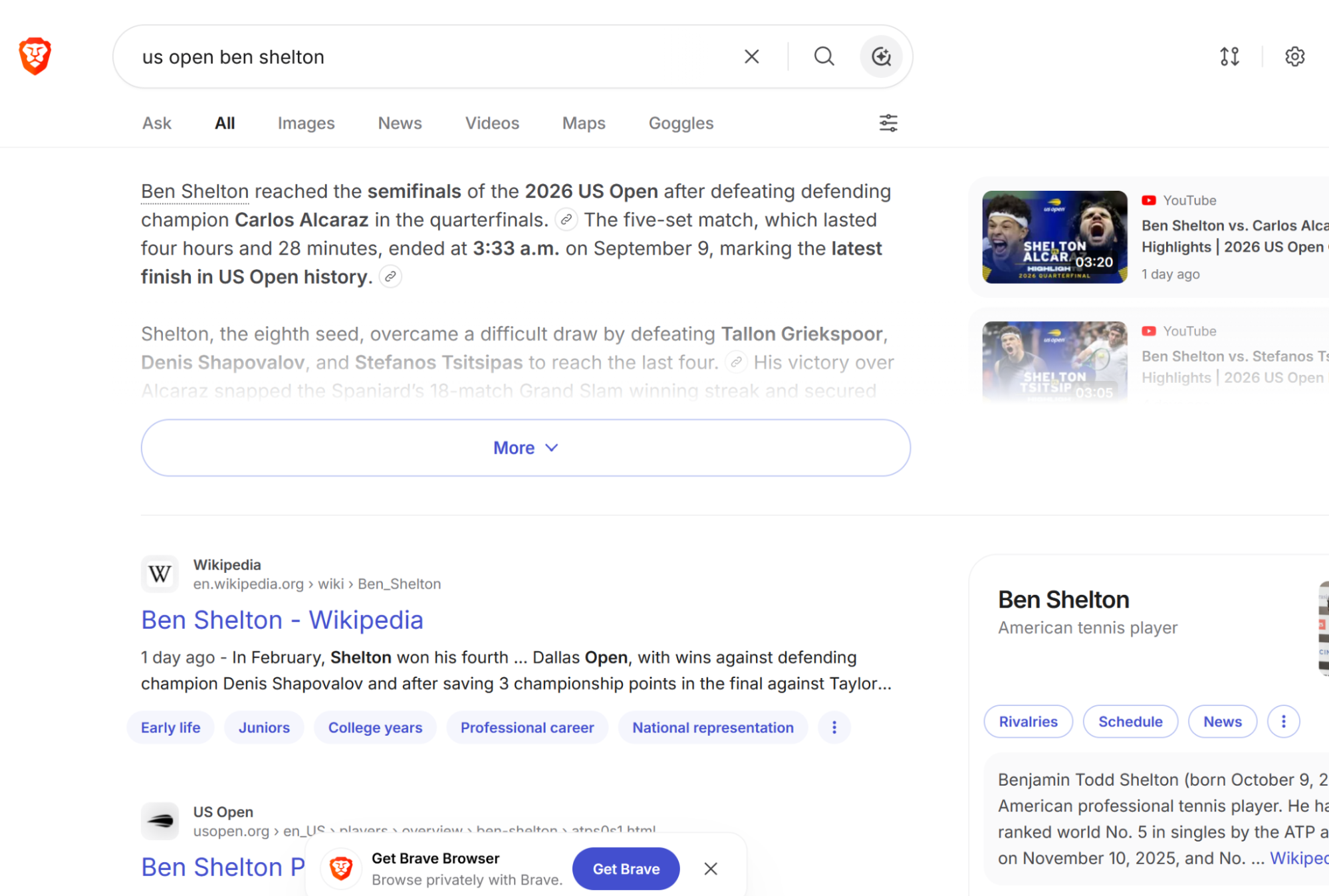 Brave, one of the best AI search engines