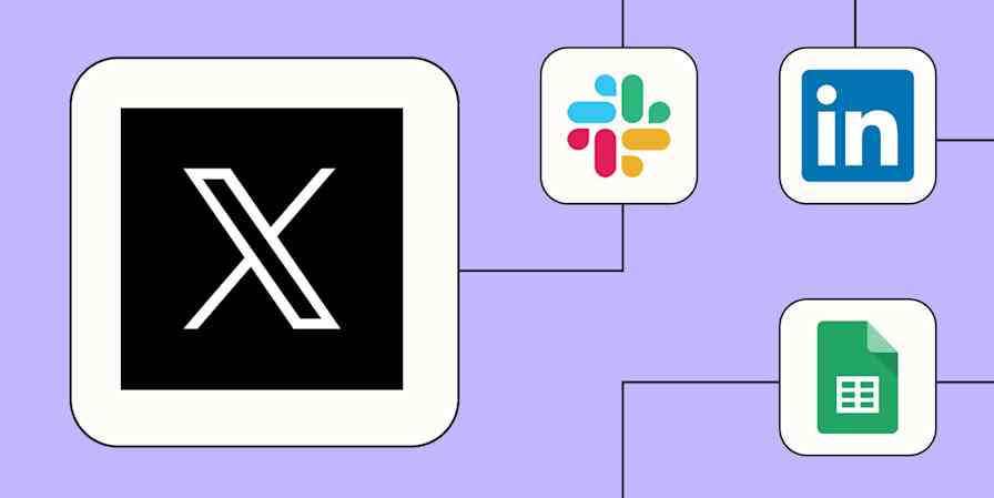 The X (formerly Twitter) logo connected to logos for Slack, LinkedIn, and Google Sheets
