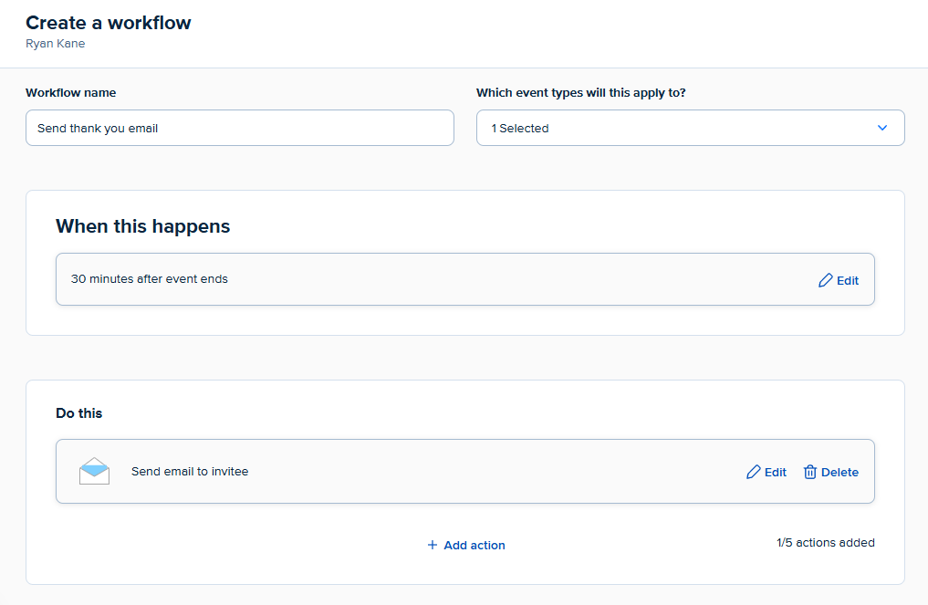 Calendly's workflow feature
