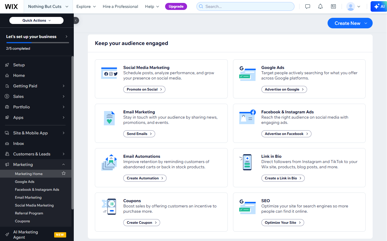 Wix's marketing offerings