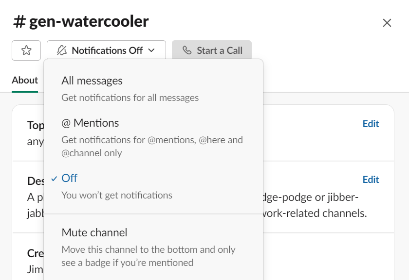Channel-specific notifications in Slack
