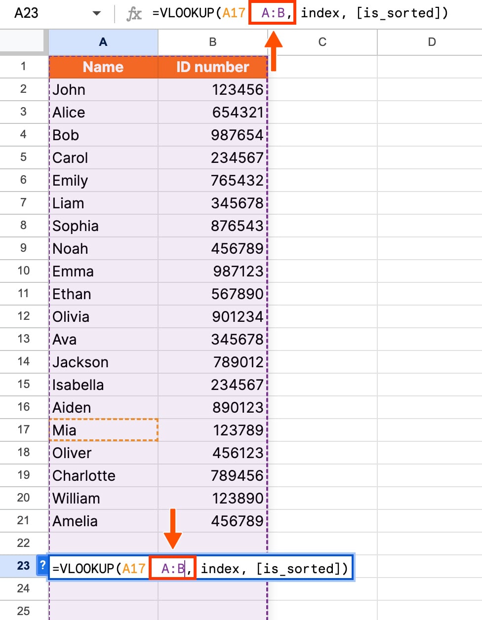 Screenshot of setting the value range in a Google Sheet.