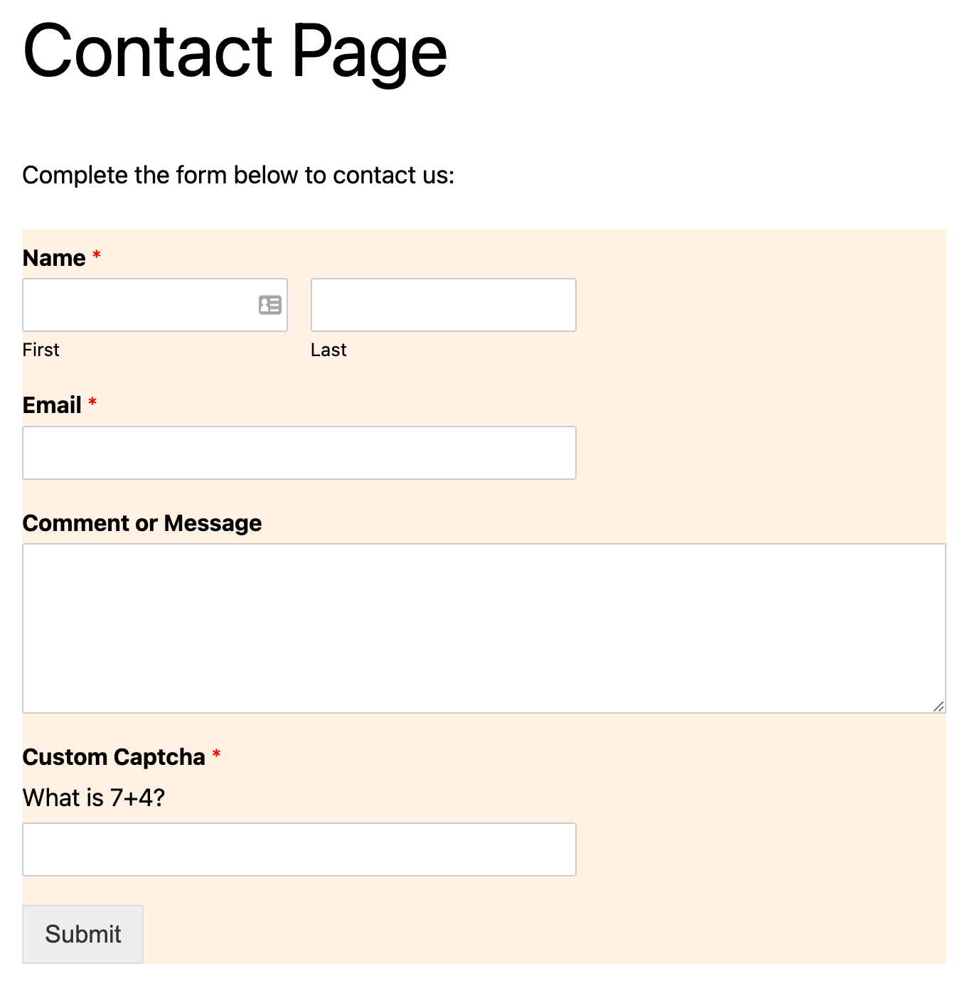 Contact page example with CSS in WPForms
