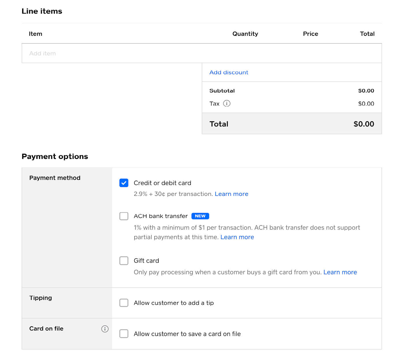 creating an invoice in Square