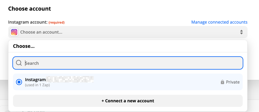 Selecting an Instagram account to connect