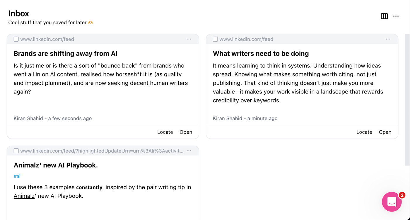 Collabwriting inbox.