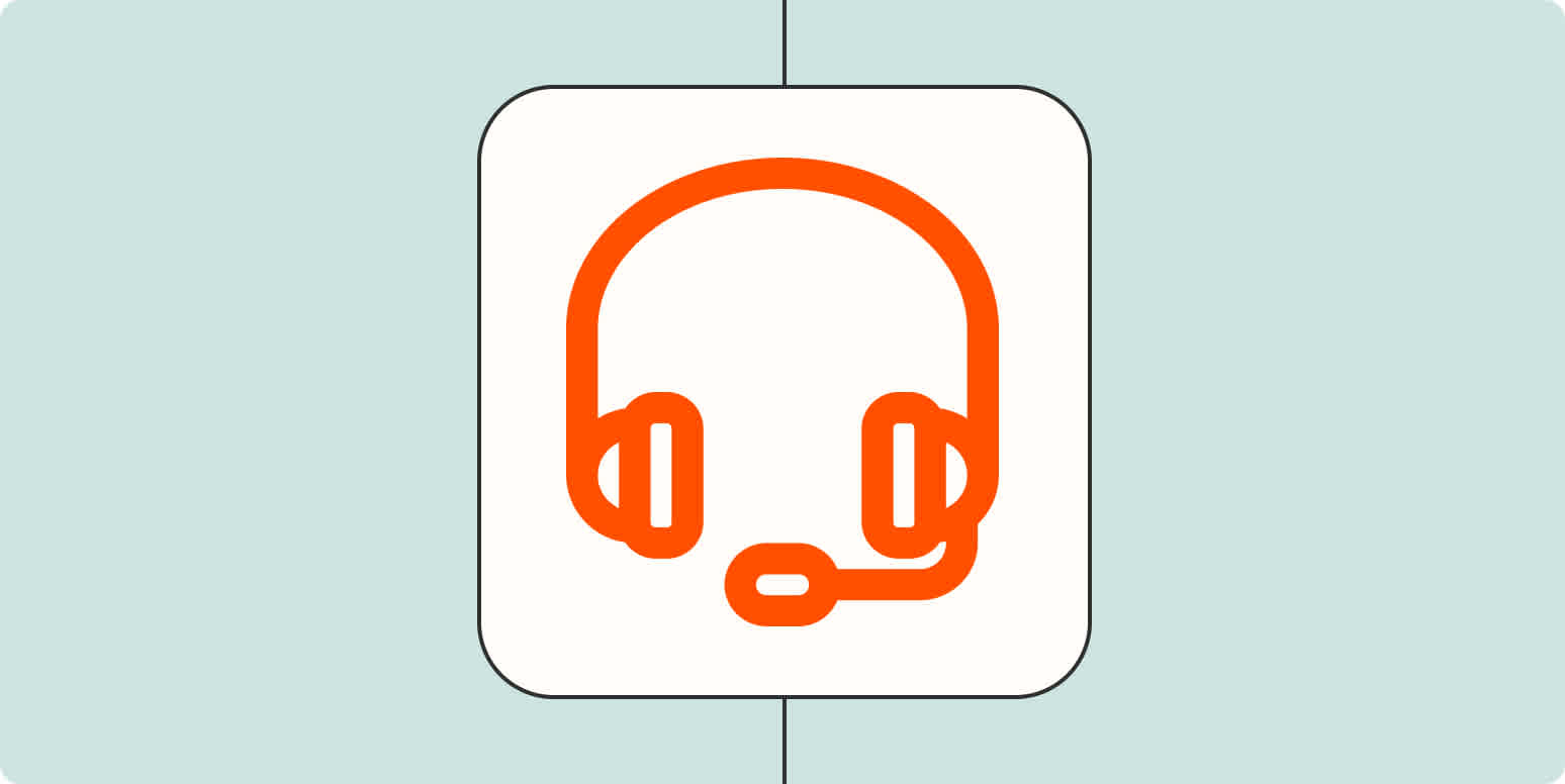 A hero image of orange headphones with a mic on a light blue background.