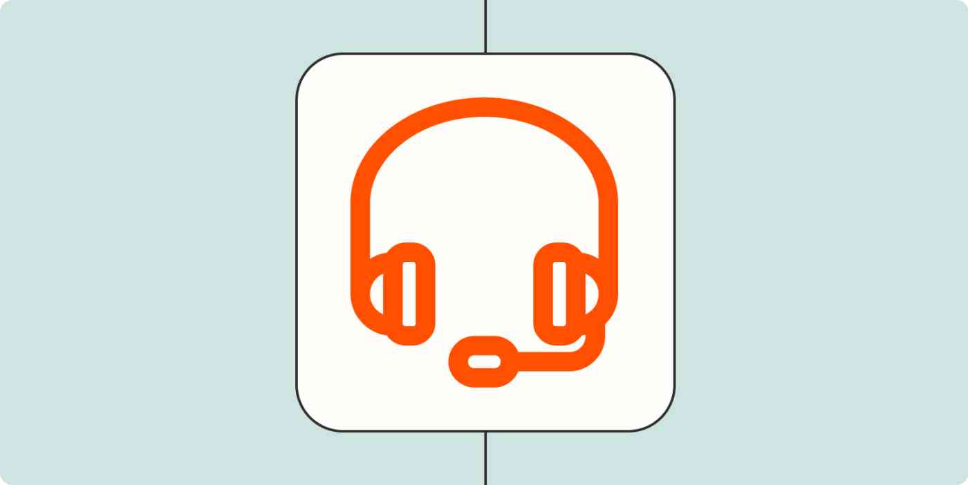A hero image of orange headphones with a mic on a light blue background.