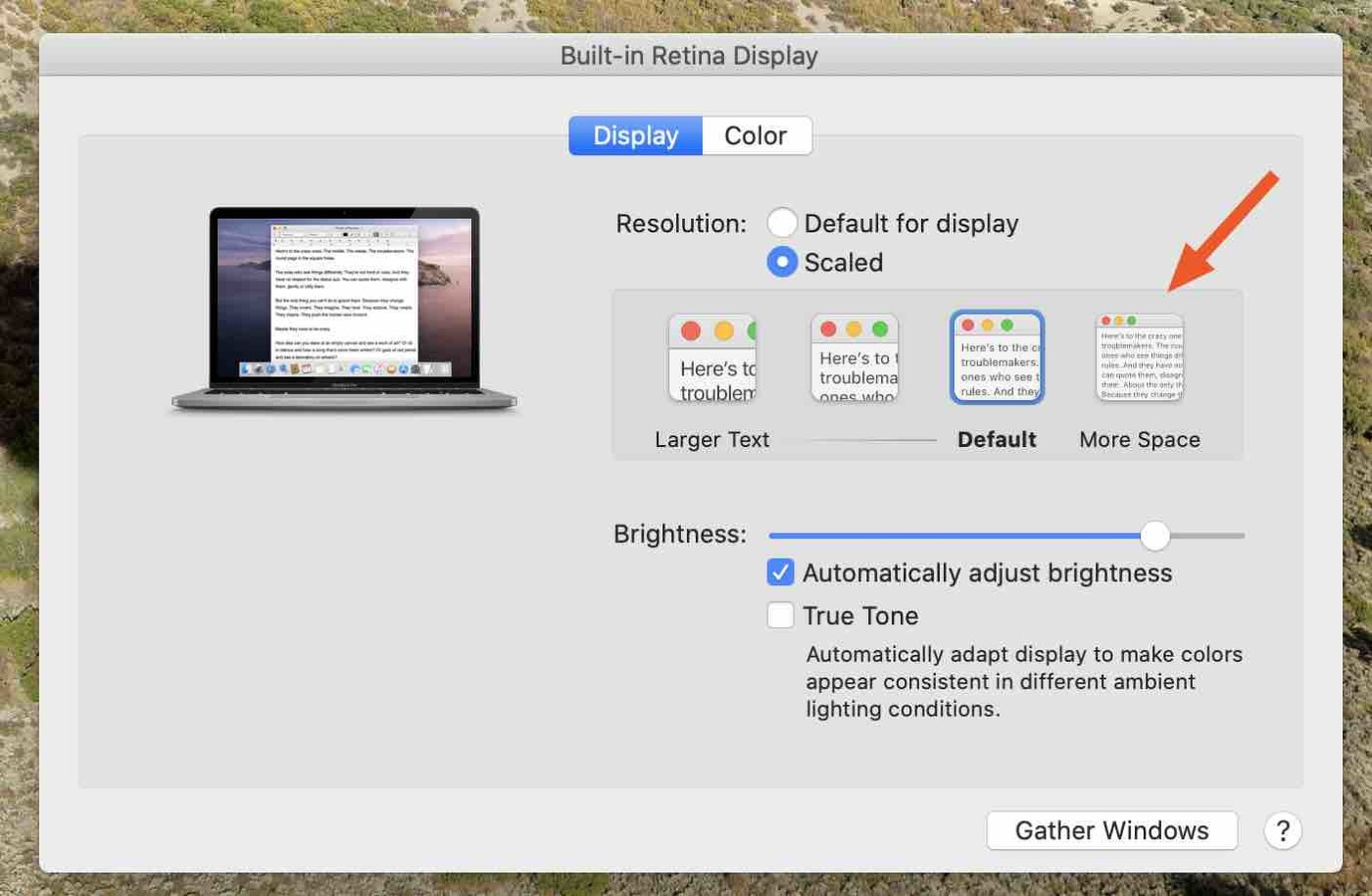 The More Space option in macOS System Preferences