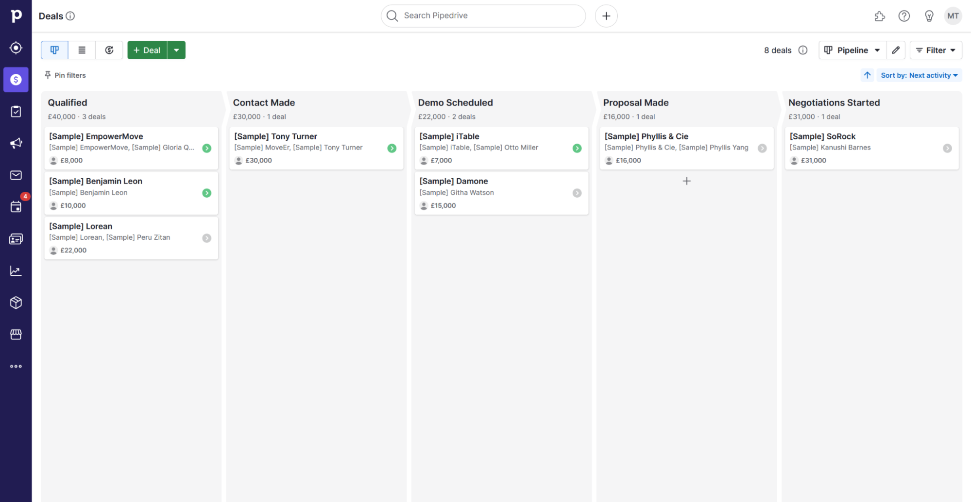 Pipedrive, our pick for the best sales automation software for sales-focused visual automation.