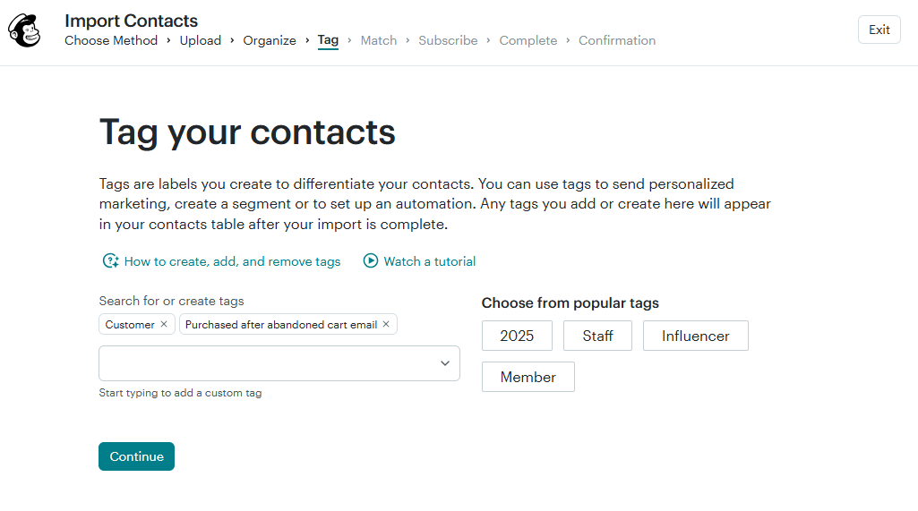 Tagging contacts in Mailchimp