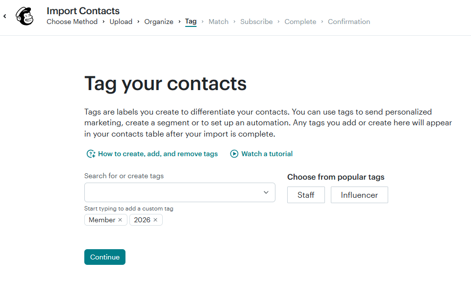 Tagging contacts in Mailchimp