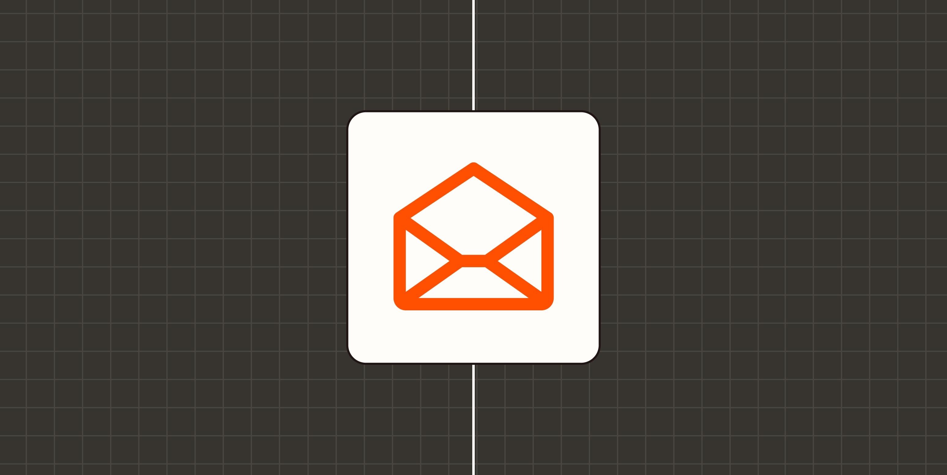 A hero image with an email icon in a white square on an orange background