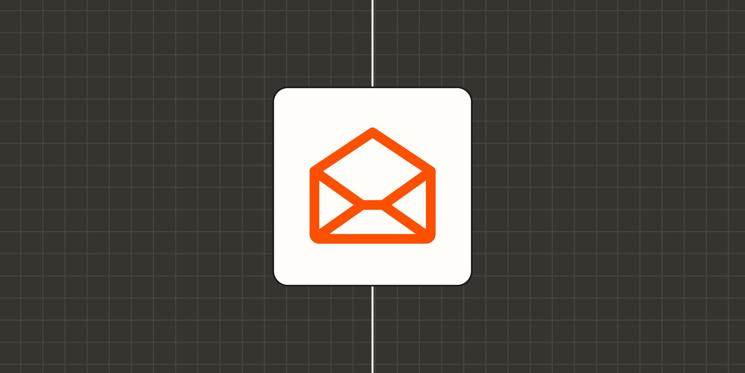 A hero image with an email icon in a white square on an orange background