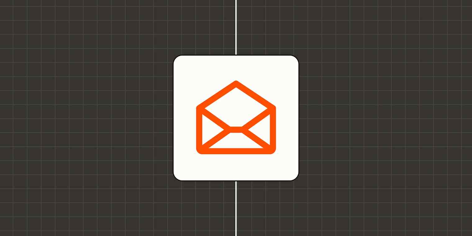 A hero image with an email icon in a white square on an orange background
