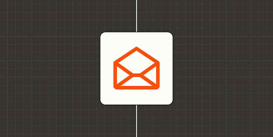 A hero image with an email icon in a white square on an orange background